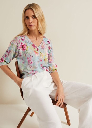 Phase Eight Flossie Floral Linen T Shirts Multicolor Canada | FCARTW-658